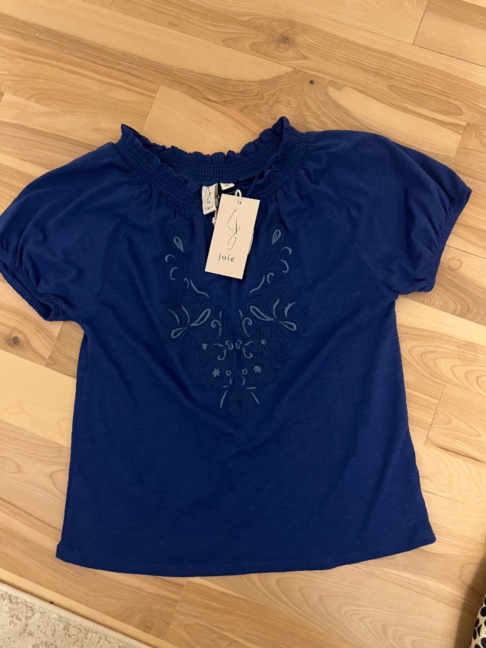 Joie Blue Embroidered Short-Sleeve Top